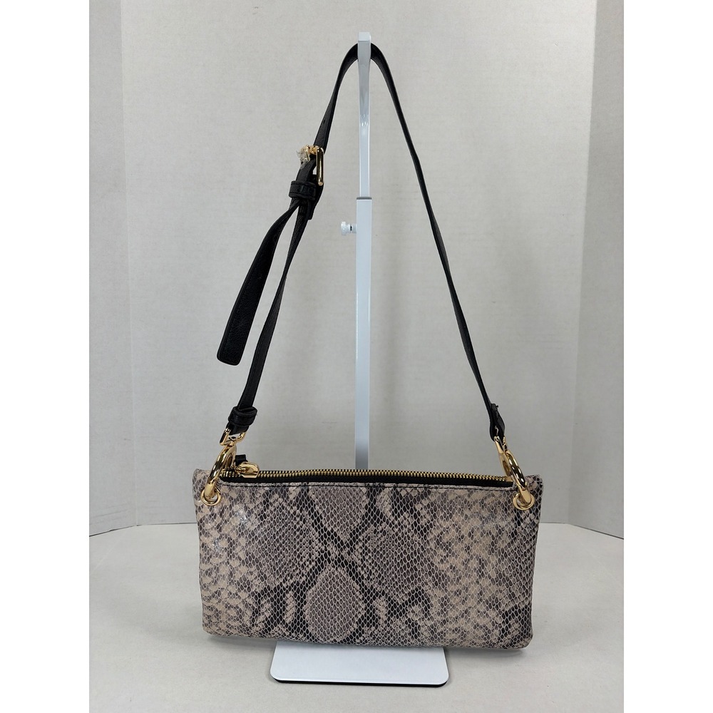 Margot Snakeskin Print Leather Shoulder Bag Black Gold Hardware Small Clutch